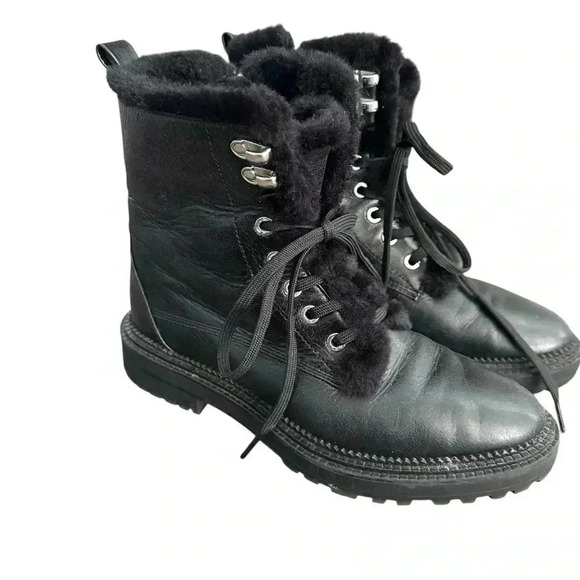 Zara Women’s Black Faux Fur Lined Grunge Style Goth Combat Ankle Boots Size 6.5 - Picture 2 of 11